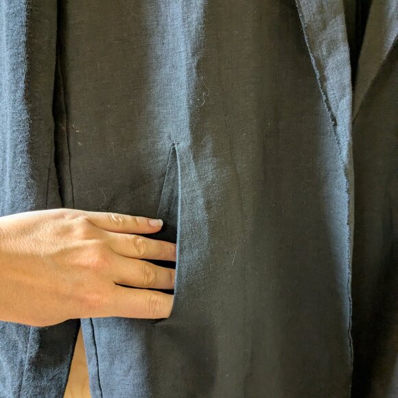 Majestic Filatures Raw Edge Linen Open Front Blazer Black Long Jacket Size 4 - Picture 7 of 9